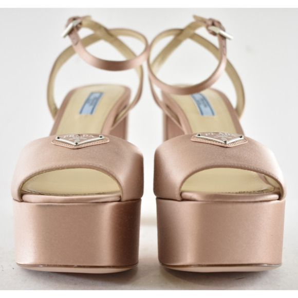 Prada 115mm Nudo Satin Logo Platform Sandal Ankle Strap Block Heel Pump 38.5 - Picture 9 of 14